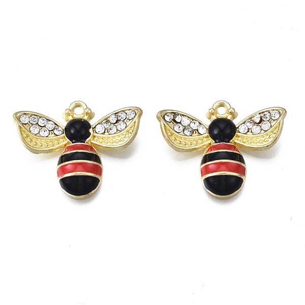 

PandaHall Rack Plating Alloy Enamel Pendants, with Crystal Rhinestone, Cadmium Free & Nickel Free & Lead Free, Light Gold, Bees, Orange Red..., Clear