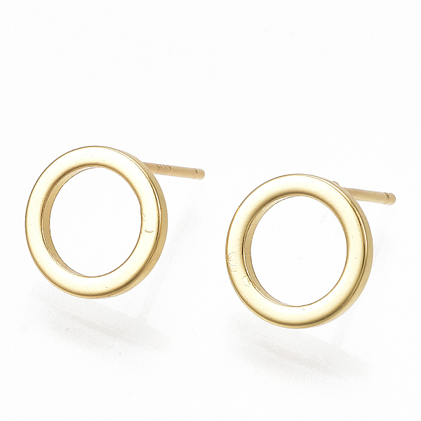 

PandaHall Brass Stud Earrings, Ring, Real 18K Gold Plated, 10mm, Pin: 0.7mm Brass