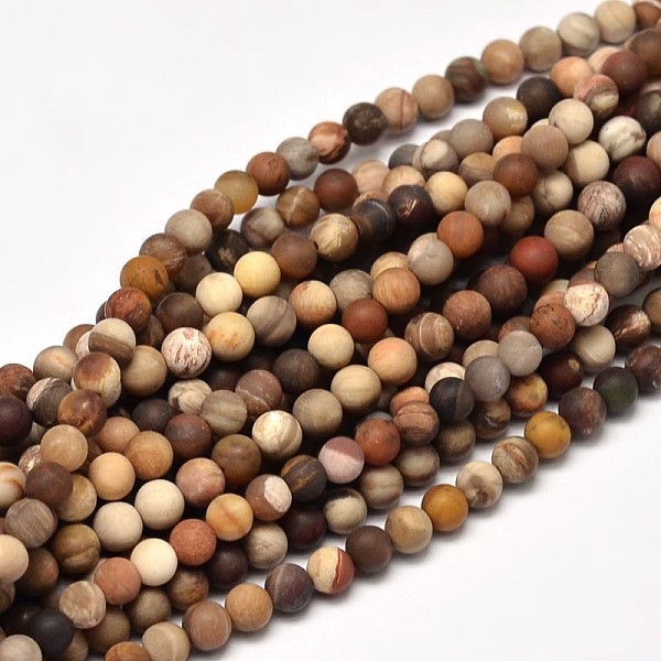 

PandaHall Frosted Natural Petrified Wood Round Bead Strands, 8mm, Hole: 1mm, about 47pcs/strand, 15 inch Petrified Wood Round