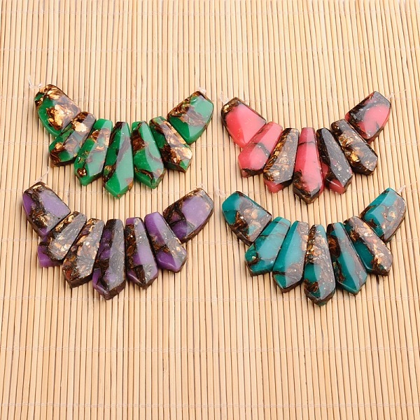 

PandaHall Assembled Dyed Synthetic Imperial Jasper and Bronzite Pendants, Graduated Fan, Faceted, Mixed Color, 20~45x15~26x6~7mm, Hole: 2mm..., Multicolor