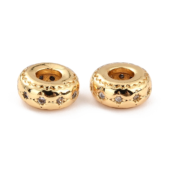 

PandaHall Brass Micro Pave Clear Cubic Zirconia Beads, Long-Lasting Plated, Cadmium Free & Lead Free, Rondelle with Star, Real 18K Gold...