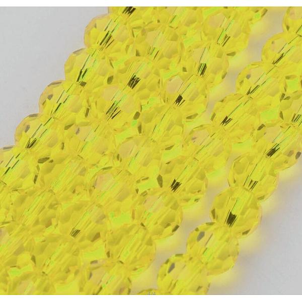 Transparent Glass Bead Strands, Imitate Austrian Crystal, Faceted(32 Facets), Round, Yellow, 6mm, Hole: 1mm, about 96-98pcs/strand, 20-21 inch