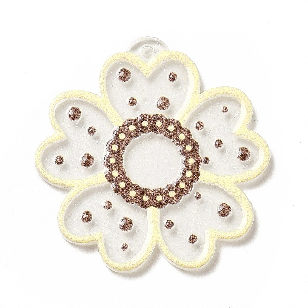

PandaHall Transparent Printed Acrylic Pendants, Flower Charm, Light Goldenrod Yellow, 35x34x2.5mm, Hole: 1.5mm Acrylic Flower