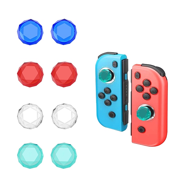 PandaHall WADORN 8Pcs 4 Colors Acrylic Diamond Thumb Grip Cap, for Game Controller Rocker, Faceted, Rondelle, Mixed Color, 20x6.5mm, Inner...