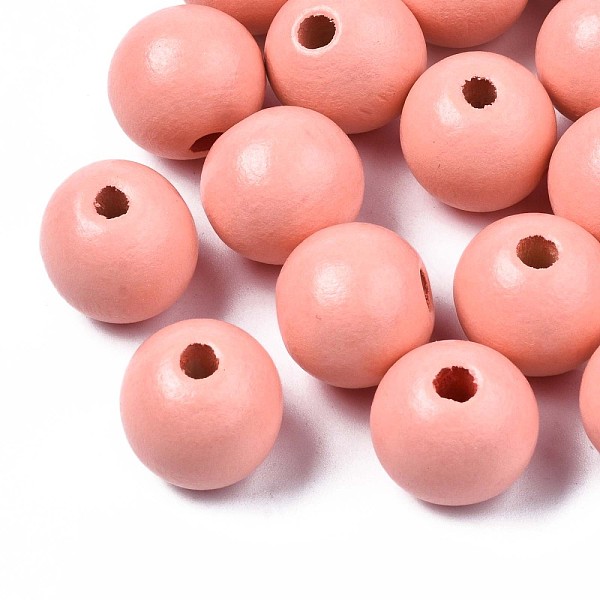 

PandaHall Painted Natural Wood European Beads, Large Hole Beads, Round, Salmon, 16x15mm, Hole: 4mm Wood Round Red