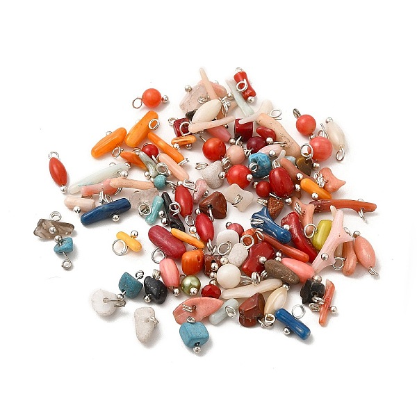 

PandaHall 100Pcs Glass & Mixed Gemstone Pendants, with Platinum Alloy Finding, Mixed Shape, Mixed Color, 6~8x4~14.5x3~6mm, Hole: 1.6~2mm..., Multicolor