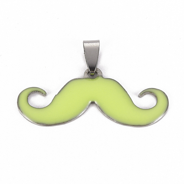

PandaHall 201 Stainless Steel Enamel Pendants, Museache, Green Yellow, 16.5~17.5x39.5~40.5x2mm, Hole: 8x4mm Stainless Steel+Enamel Mustache