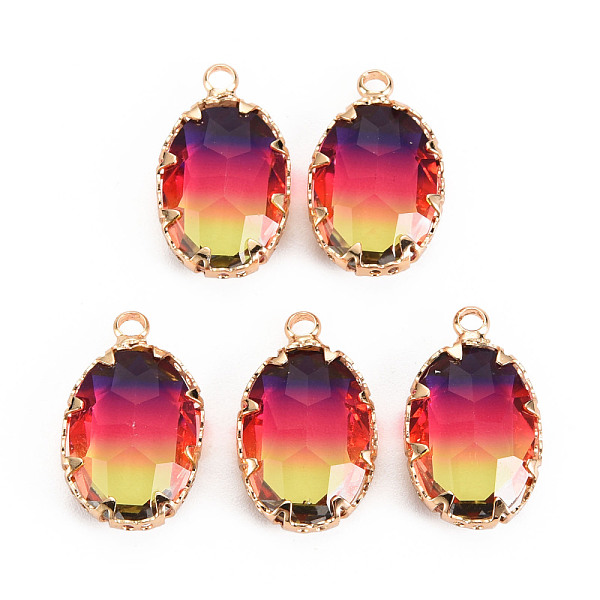 

PandaHall Gradient Color Glass Pendants, with Brass Prong Settings, Faceted, Oval, Light Gold, Colorful, 19x11x5.5mm, Hole: 1.6mm...