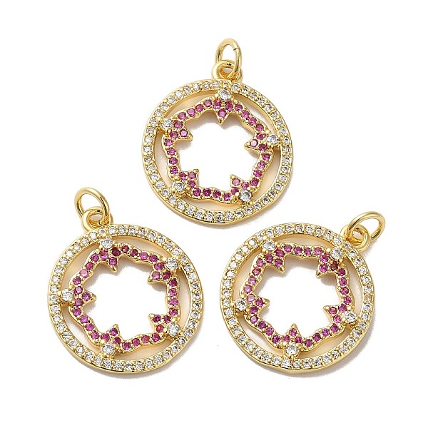 

PandaHall Rack Plating Brass Pave Cubic Zirconia Pendants, with Jump Ring, Lead Free & Cadmium Free, Real 18K Gold Plated, Long-Lasting..., Pink