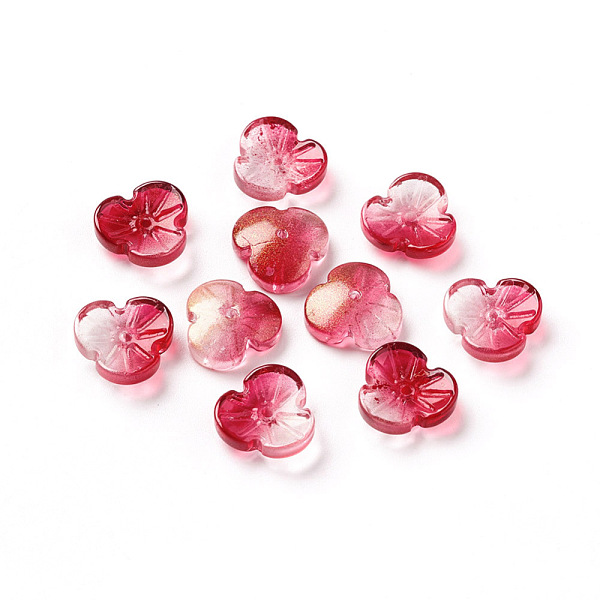 

PandaHall Transparent Glass Beads, with Glitter Powder, Dyed & Heated, Flower, Crimson, 12x3.6mm, Hole: 1mm Glass Flower Pink