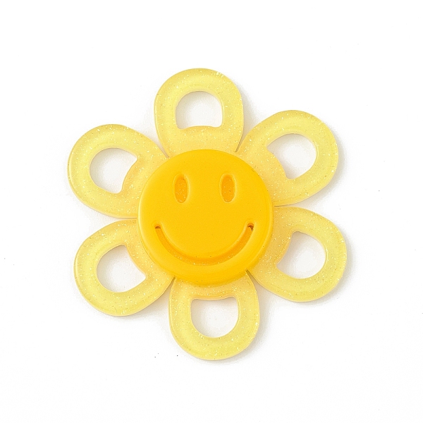 

PandaHall Acrylic Cabochons, with Glitter Powder, Flower with Smiling Face, Yellow, 37x4.5mm Acrylic Flower Yellow