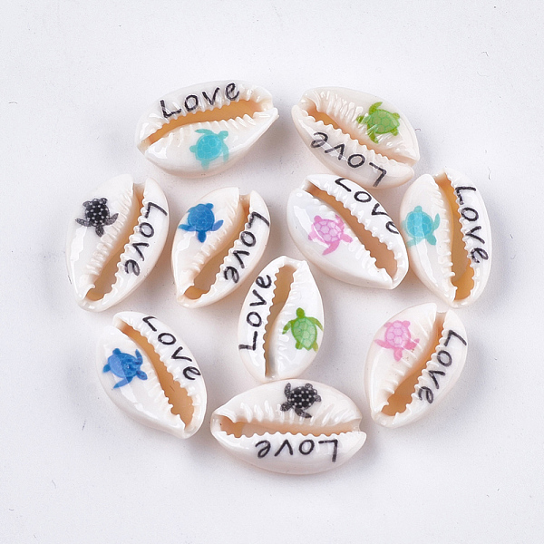 

PandaHall Printed Cowrie Shell Beads, No Hole/Undrilled, Sea Turtle & Love, Mixed Color, 18~23x11~14x6.5~8mm Cowrie Shell Others Multicolor