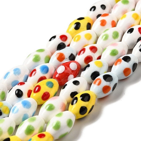 

PandaHall Handmade Porcelain Beads Strands, Printed, Oval with Polka Dot Pattern, Mixed Color, 8x12mm, Hole: 1.2mm, about 24pcs/strand..., Multicolor