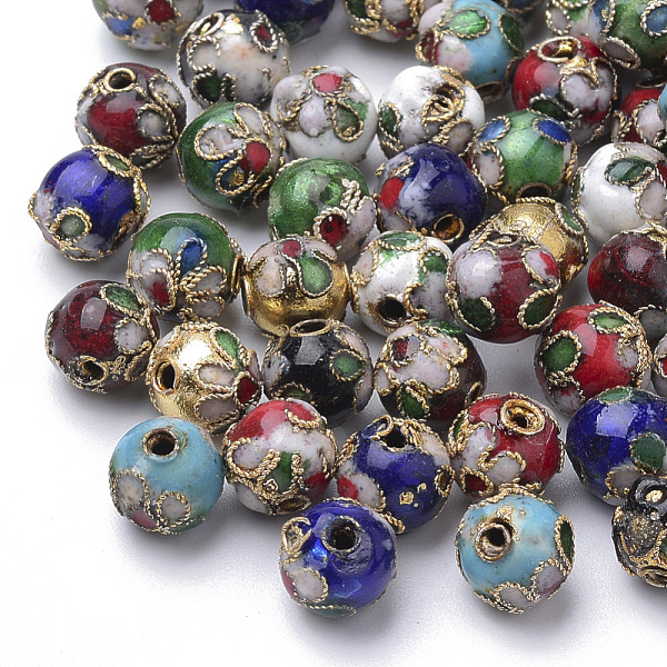 

PandaHall Handmade Cloisonne Beads, Round, Mixed Color, Round 8mm(+-0.5~1mm), hole: about 2mm Brass Round Multicolor