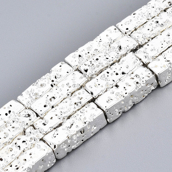 

PandaHall Electroplated Natural Lava Rock Beads Strands, Cuboid, Bumpy, Silver Plated, 12.5x4x4mm, Hole: 1mm, about 32pcs/strand, 15.75 inch...