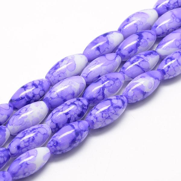 

PandaHall Baking Painted Glass Beads Strands, Swirl Glass Beads, Oval, Mauve, 22x10~10.5mm, Hole: 1.5~2.5mm, about 35~37pcs/strand, 30.31..., Purple