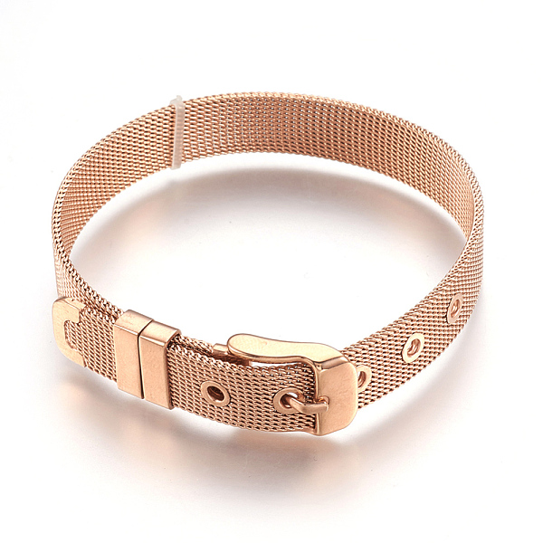 

PandaHall 304 Stainless Steel Watch Bands, Watch Belt Fit Slide Charms, Rose Gold Plated, 8-1/2 inch(21.5cm), 10mm Stainless Steel