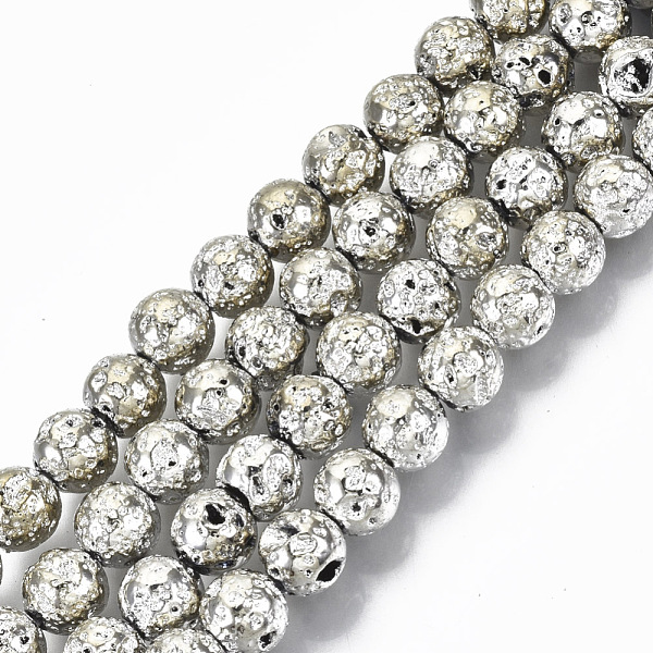 

PandaHall Electroplated Natural Lava Rock Beads Strands, Round, Bumpy, Cornsilk, 6.5mm, Hole: 1mm, about 60pcs/Strand, 14.96 inch(38cm) Lava..., Gold