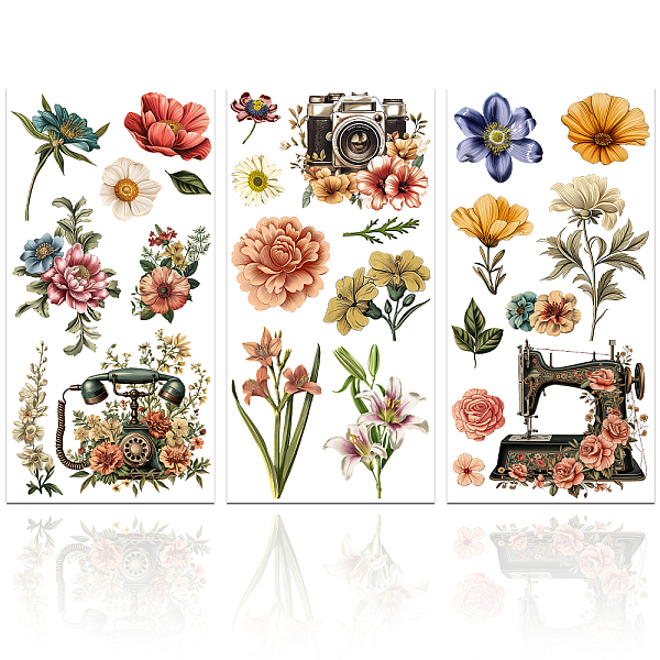 

PandaHall GLOBLELAND 3Pcs Vintage Flowers Decor Transfers 6x12inch Furniture Transfer Stickers Rub on Transfer Stickers Wall Art Decals for..., Multicolor