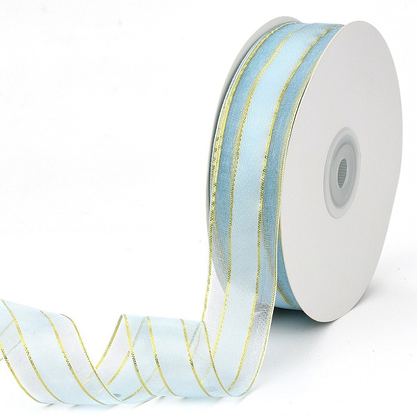

PandaHall Solid Color Organza Ribbons, Golden Wired Edge Ribbon, for Party Decoration, Gift Packing, Aqua, 1"(25mm), about 50yard/roll..., Cyan