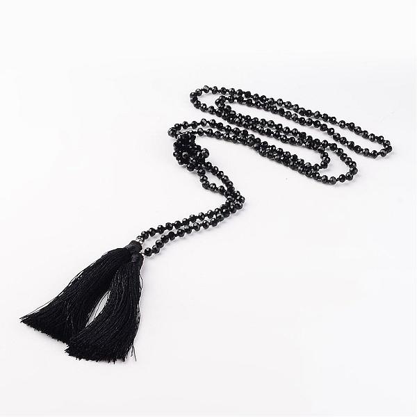 

PandaHall Adjustable Glass Beaded Lariat Necklaces, with Tassels, Black, 59 inch Glass Black