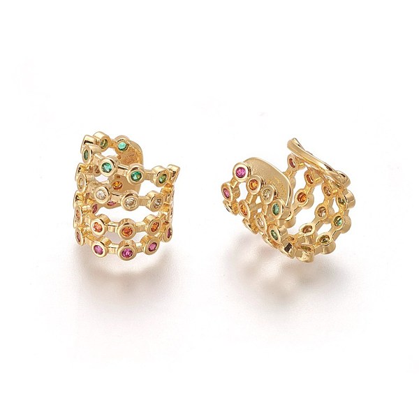 

PandaHall Cubic Zirconia Cuff Earrings, with Brass Findings, Colorful, Real 18K Gold Plated, 10~15mm Cubic Zirconia
