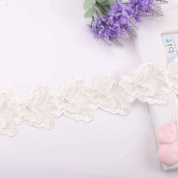 

PandaHall 20 Yards Organza Embroidery Butterfly Lace Trim, White, 2-1/2 inch(65mm) Organza Butterfly White