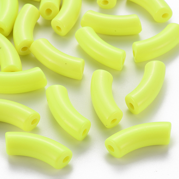 

PandaHall Opaque Acrylic Beads, Curved Tube, Green Yellow, 36x13.5x11.5mm, Hole: 4mm, about 133pcs/500g Acrylic Tube