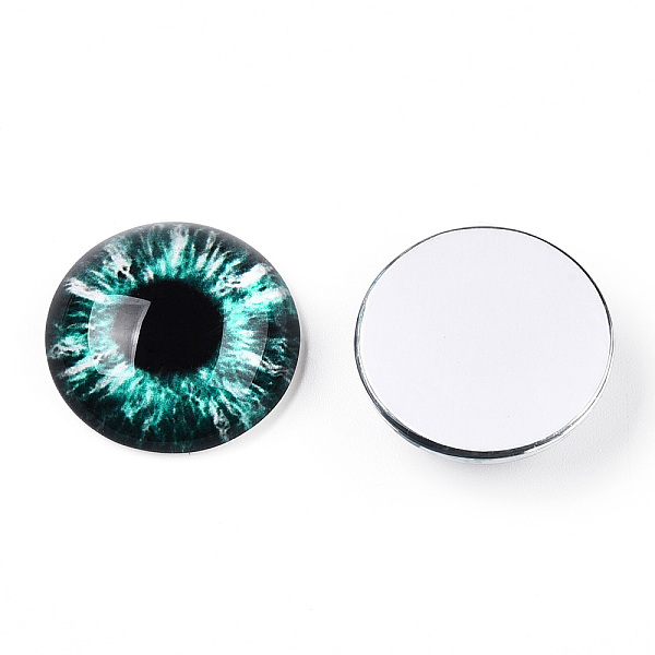 

PandaHall Glass Cabochons, Half Round with Eye, Dark Turquoise, 20x6.5mm Glass Half Round