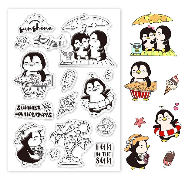 

PandaHall GLOBLELAND Summer Beach Clear Stamps Penguin Dessert Silicone Clear Stamp Seals for Cards Making DIY Scrapbooking Photo Journal...