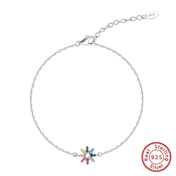 

PandaHall Rhodium Plated 925 Sterling Silver Micro Pave Colorful Cubic Zirconia Rope Chain Bracelets, Summer Flower Link Bracelets for Women...