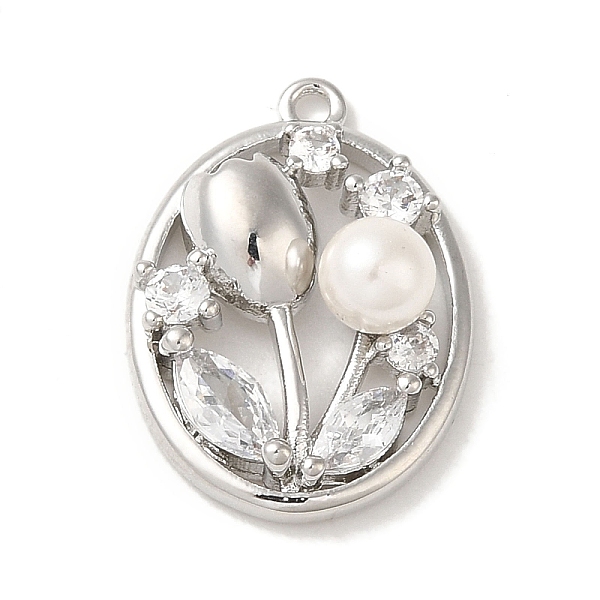 

PandaHall Brass Micro Pave Cubic Zirconia Pendants, with Shell Pearl, Oval with Flower, Platinum, 19x13.5x6mm, Hole: 1.2mm Brass+Cubic..., Clear