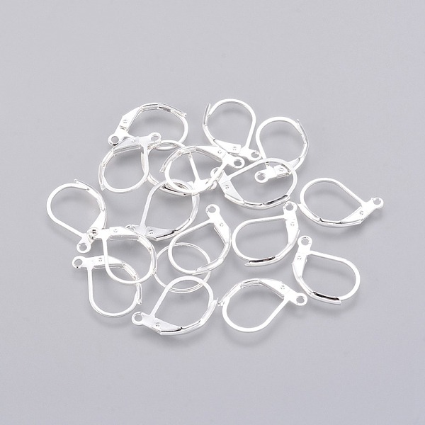 

PandaHall Brass Leverback Earring Findings, with Loop, Silver Color Plated, Size: about 11mm wide, 15.5mm long, hole: 2mm Brass