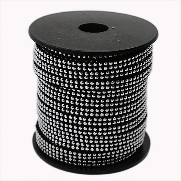

PandaHall 2 Row Platinum Aluminum Studded Faux Suede Cord, Faux Suede Lace, Black, 5x2mm, about 20yards/roll Faux Suede+Rivet Black