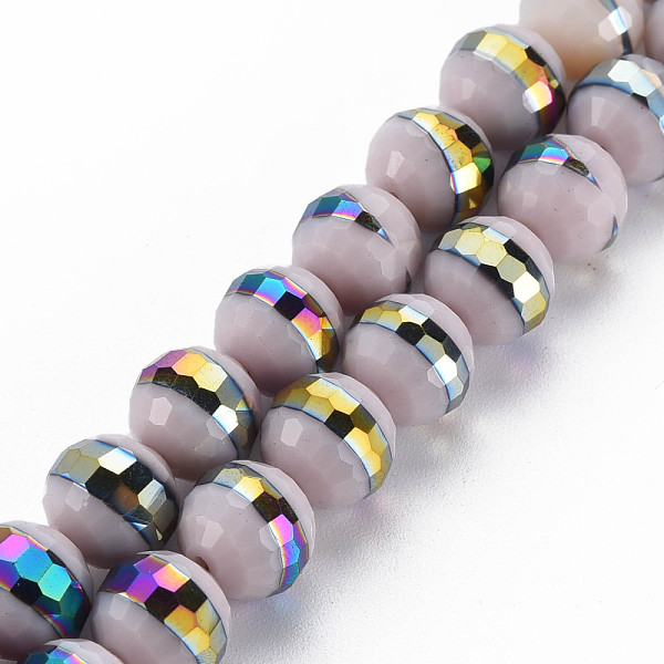 

PandaHall Electroplate Opaque Solid Color Glass Beads Strands, Rainbow Color Plated, Faceted, Round, Rosy Brown, 10x9.5mm, Hole: 1.4mm...