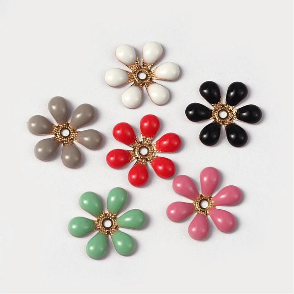 

PandaHall Flower Brass Enamel Beads, Golden, Mixed Color, 16x18x2mm, Hole: 2mm Brass+Enamel Flower Multicolor