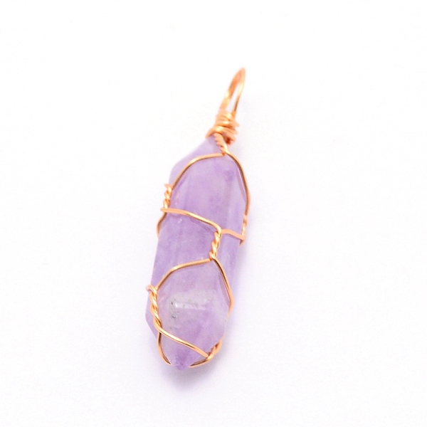 

PandaHall Natural Amethyst Pendants, with Golden Steel Wire, Hexagon Prism, 43x11x11mm, Hole: 5mm Amethyst Hexagon