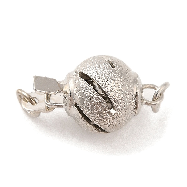 

PandaHall Rack Plating Brass Box Clasps, Hollow Ball, Long-Lasting Plated, 1-Strand, 2-Hole, Platinum, 16x10mm Brass Round