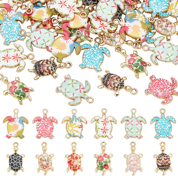 

PandaHall 12 Style Alloy Enamel Pendants, Tortoise Charm, Mixed Color, 21.5~24.5x13.5~18x1.5~4mm, Hole: 1.8~2mm, 48pcs/box Alloy+Enamel..., Multicolor