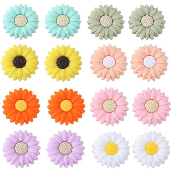 

PandaHall SUNNYCLUE 1 Box 16PCS Flower Silicone Beads Daisy Focal Silicone Beads Cute Rose Chunky Rubber Loose Spacer Double Sided Bead Bulk..., Multicolor