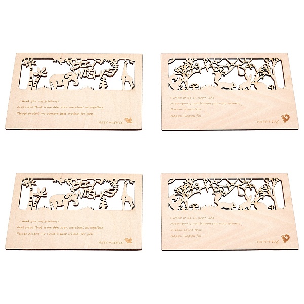 

PandaHall Wooden Postcard, with Animal & Word Best Wish Pattern, Rectangle, BurlyWood, 145x95x3mm, 4pcs/set Wood Other Animal Orange