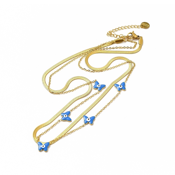 

PandaHall Ion Plating(IP) 304 Stainless Steel Enamel Butterfly Charm Necklaces, Double Layer Necklaces for Women, Golden, 16.54 inch(42cm)...
