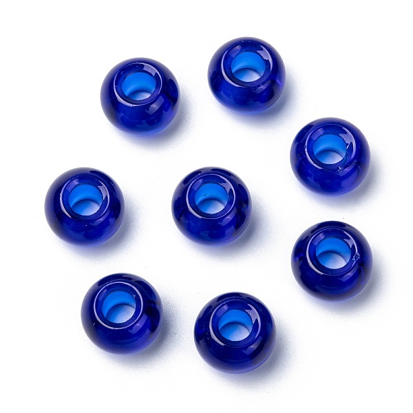 

PandaHall Glass European Beads, Large Hole Beads, Rondelle, Royal Blue, 15x10mm, Hole: 5~6.4mm Glass Rondelle Blue