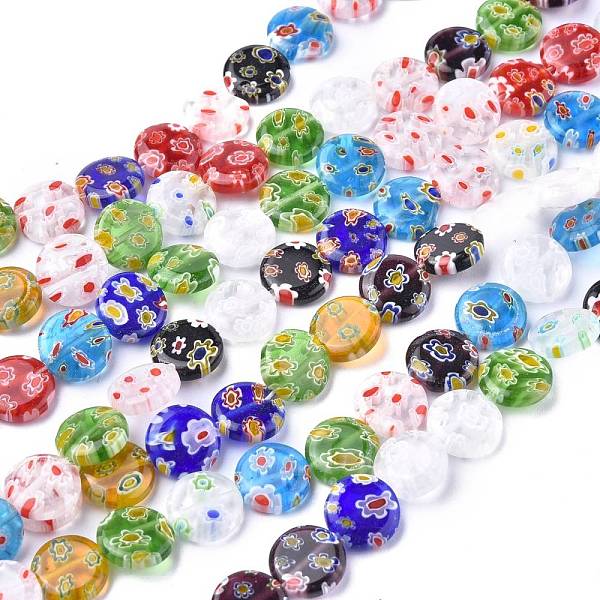 

PandaHall Flat Round Handmade Millefiori Glass Beads Strands, Mixed Color, 12x3.5mm, Hole: 0.5mm, about 32pcs/strand, 14.1 inch Millefiori..., Multicolor