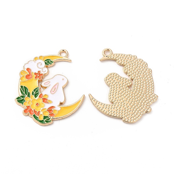 

PandaHall Alloy Enamel Pendants, Cadmium Free & Nickel Free & Lead Free, Golden, Moon with Rabbit & Flower Parttern, Gold, 32x27.5x1.3mm...