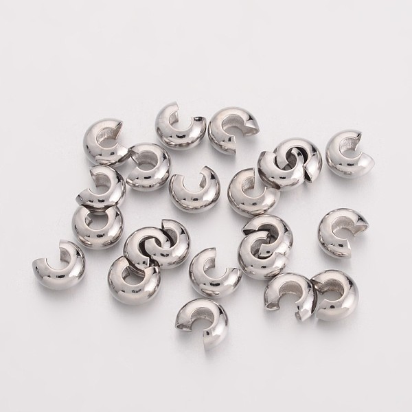 

PandaHall Brass Crimp Beads Covers, Ringent Round, Platinum, About 4mm In Diameter, 3mm Thick, Hole: 1.5mm Brass