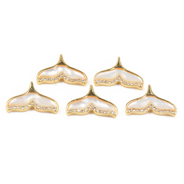 

PandaHall Natural White Shell Mother of Pearl Shell Pendants, with Golden Brass Findings and Rhinestones, Whale Tail, Seashell Color...