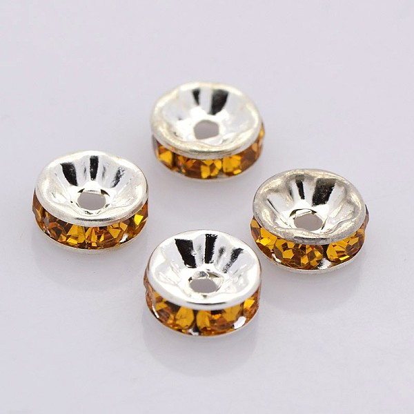 

PandaHall Brass Rhinestone Spacer Beads, Grade AAA, Straight Flange, Nickel Free, Silver Color Plated, Rondelle, Topaz, 5x2.5mm, Hole: 1mm..., Yellow