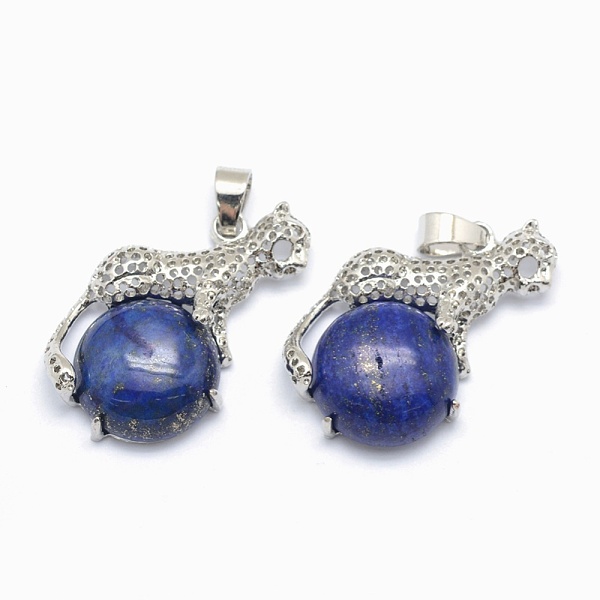 

PandaHall Natural Lapis Lazuli Pendants, with Alloy Findings, Leopard, Dyed, Platinum, 33.5x20x7mm, Hole: 4x6mm Lapis Lazuli Leopard