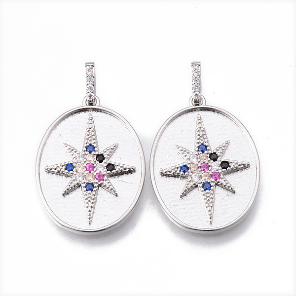 

PandaHall Brass Micro Pave Cubic Colorful Zirconia Pendants, Nickel Free, Oval with Star, Platinum, 24x18x2mm, Hole: 2x5mm Brass+Cubic...
